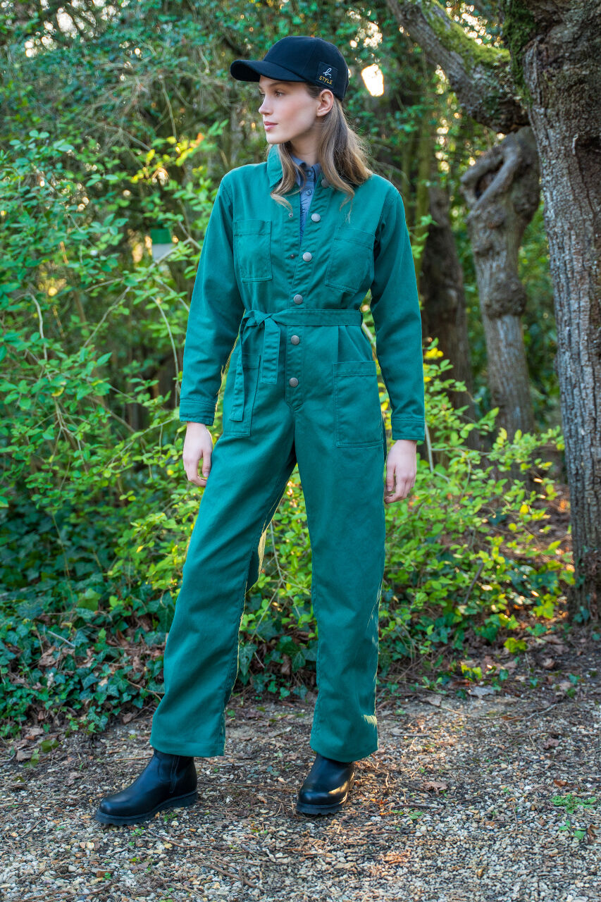 combinaison en gabardine de coton vert